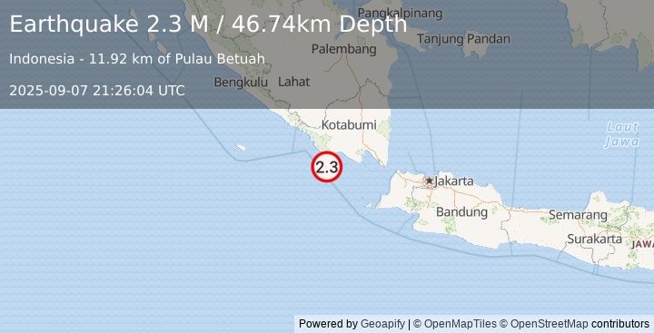 Earthquake Southern Sumatra, Indonesia (2.3 M) (2025-09-07 21:26:04 UTC)