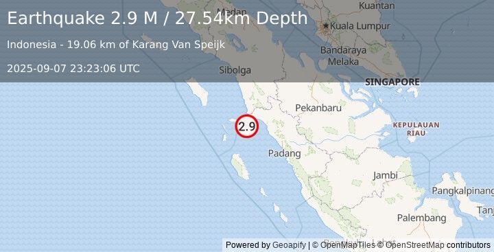 Earthquake Southern Sumatra, Indonesia (2.9 M) (2025-09-07 23:23:06 UTC)