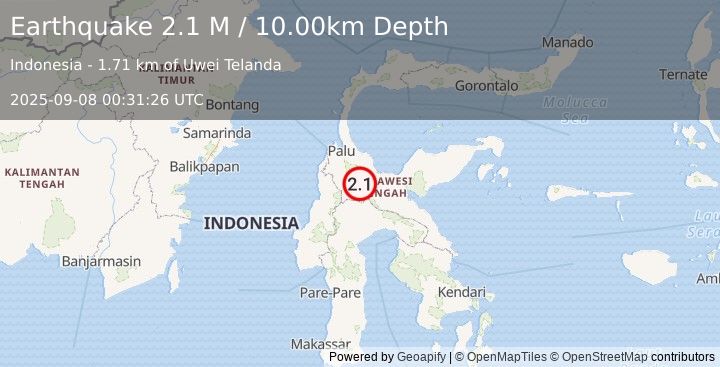 Earthquake Sulawesi, Indonesia (2.1 M) (2025-09-08 00:31:26 UTC)