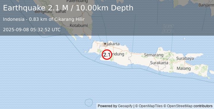 Earthquake Java, Indonesia (2.1 M) (2025-09-08 05:32:52 UTC)