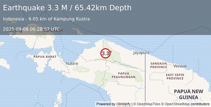 Earthquake West Papua, Indonesia (3.3 M) (2025-09-08 06:28:57 UTC)