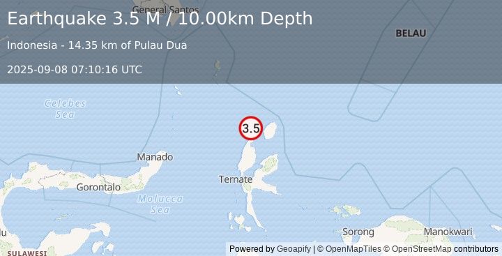 Earthquake Northern Molucca Sea (3.5 M) (2025-09-08 07:10:16 UTC)