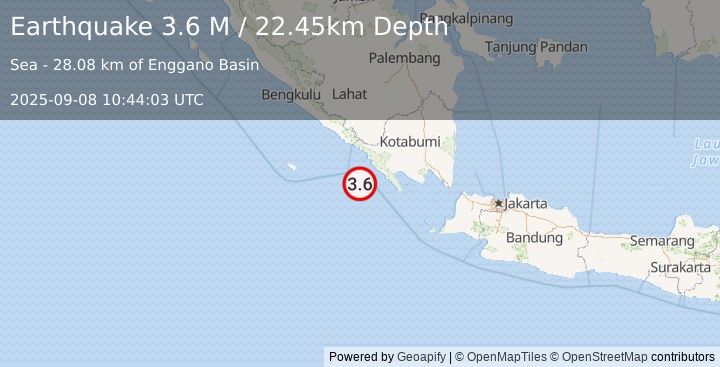 Earthquake Southern Sumatra, Indonesia (3.6 M) (2025-09-08 10:44:03 UTC)