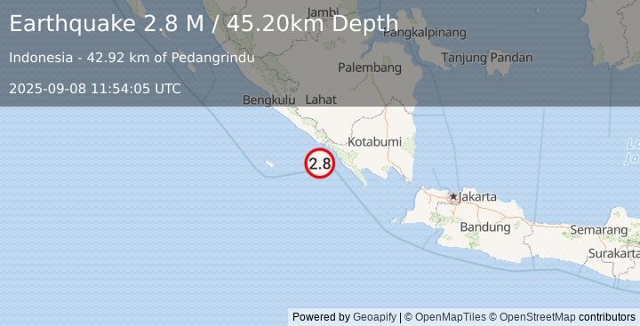 Earthquake Southern Sumatra, Indonesia (2.8 M) (2025-09-08 11:54:05 UTC)