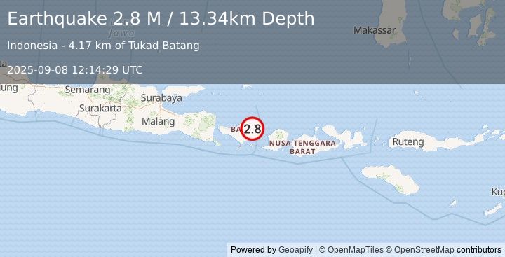 Earthquake Bali Region, Indonesia (2.8 M) (2025-09-08 12:14:29 UTC)