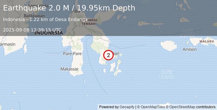Earthquake Sulawesi, Indonesia (2.0 M) (2025-09-08 12:39:15 UTC)