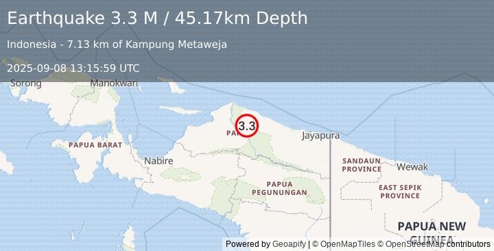 Earthquake West Papua, Indonesia (3.3 M) (2025-09-08 13:15:59 UTC)