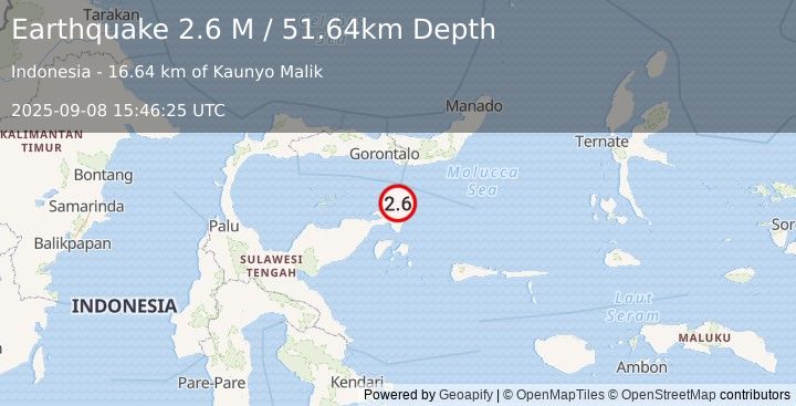 Earthquake Minahassa Peninsula, Sulawesi (2.6 M) (2025-09-08 15:46:25 UTC)