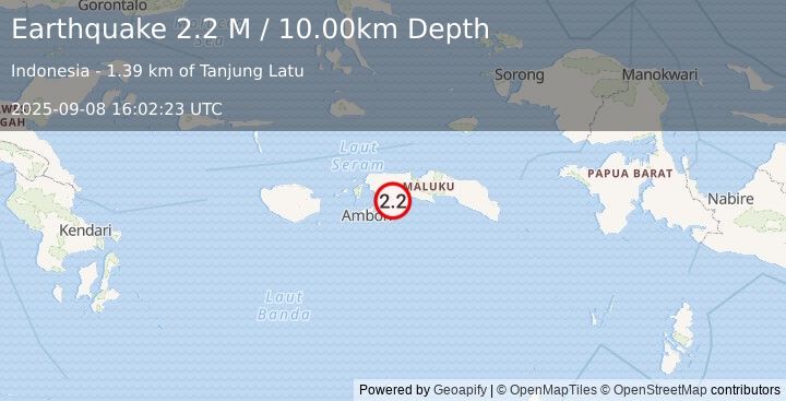 Earthquake Seram, Indonesia (2.2 M) (2025-09-08 16:02:23 UTC)