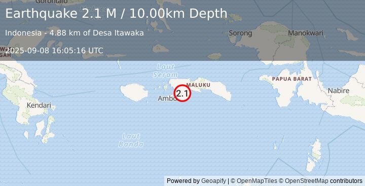Earthquake Seram, Indonesia (2.1 M) (2025-09-08 16:05:16 UTC)
