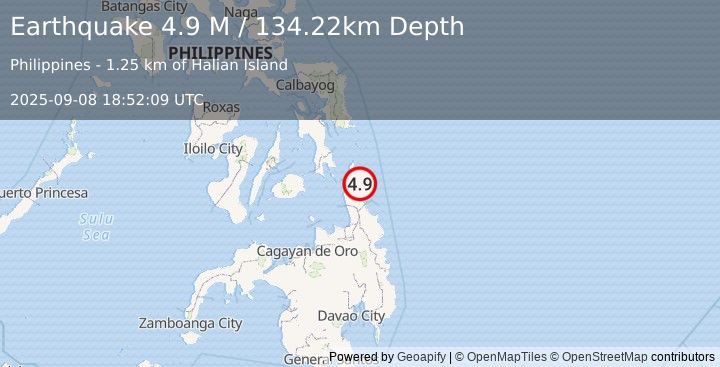 Earthquake Mindanao, Philippines (5.1 M) (2025-09-08 18:52:10 UTC)