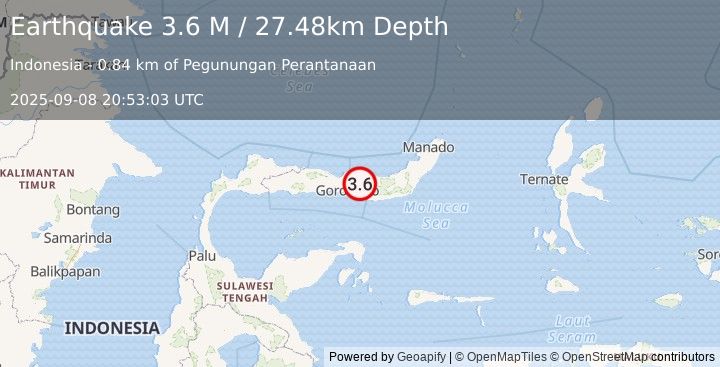 Earthquake Minahassa Peninsula, Sulawesi (3.7 M) (2025-09-08 20:53:04 UTC)