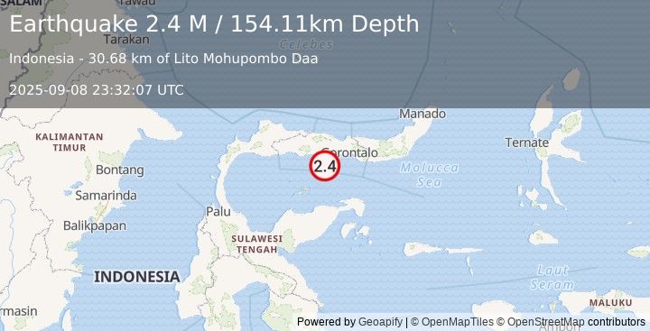 Earthquake Minahassa Peninsula, Sulawesi (2.4 M) (2025-09-08 23:32:07 UTC)