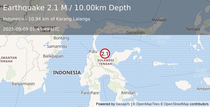 Earthquake Sulawesi, Indonesia (2.1 M) (2025-09-09 01:45:49 UTC)