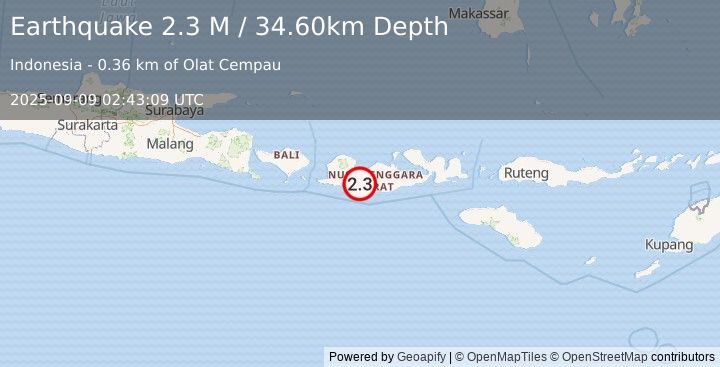 Earthquake Sumbawa Region, Indonesia (2.3 M) (2025-09-09 02:43:09 UTC)