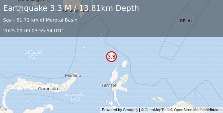 Earthquake Northern Molucca Sea (3.3 M) (2025-09-09 03:55:54 UTC)