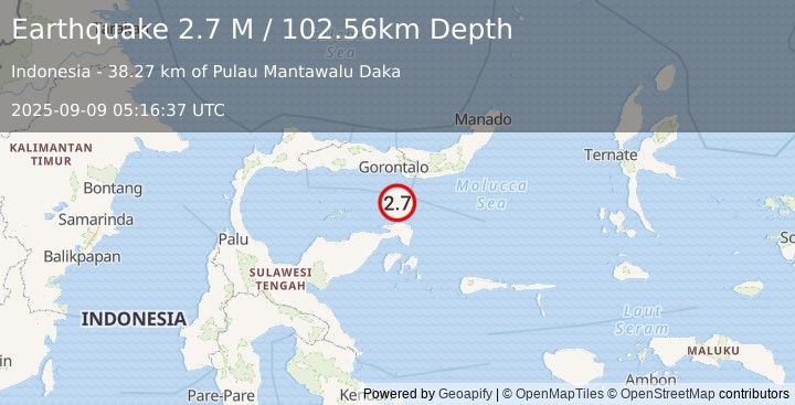 Earthquake Minahassa Peninsula, Sulawesi (2.7 M) (2025-09-09 05:16:36 UTC)