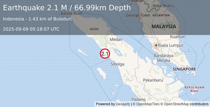 Earthquake Northern Sumatra, Indonesia (2.1 M) (2025-09-09 05:18:07 UTC)