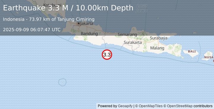 Earthquake Java, Indonesia (3.4 M) (2025-09-09 06:07:48 UTC)