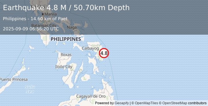 Earthquake Samar, Philippines (4.8 M) (2025-09-09 06:56:20 UTC)