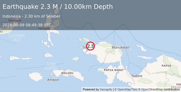 Earthquake West Papua Region, Indonesia (2.3 M) (2025-09-09 08:49:38 UTC)
