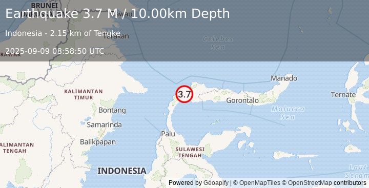 Earthquake Minahassa Peninsula, Sulawesi (3.7 M) (2025-09-09 08:58:50 UTC)