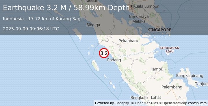 Earthquake Southern Sumatra, Indonesia (3.2 M) (2025-09-09 09:06:18 UTC)