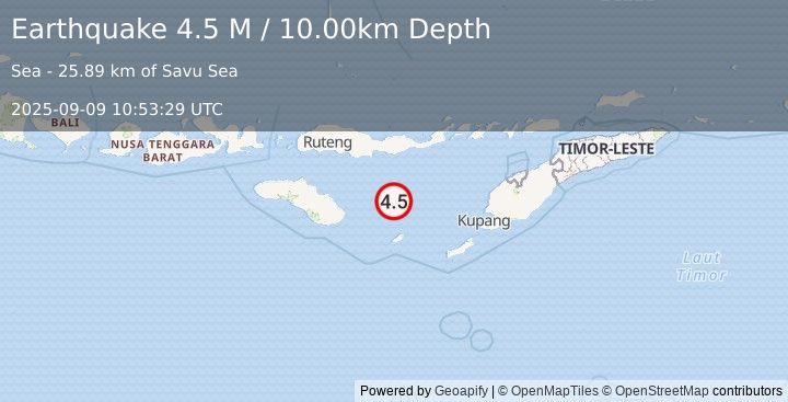 Earthquake Savu Sea (4.5 M) (2025-09-09 10:53:29 UTC)