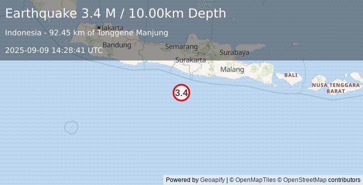 Earthquake Java, Indonesia (3.4 M) (2025-09-09 14:28:41 UTC)