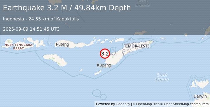 Earthquake Timor Region (3.6 M) (2025-09-09 14:51:44 UTC)