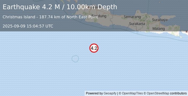 Earthquake South of Java, Indonesia (4.5 M) (2025-09-09 15:04:59 UTC)