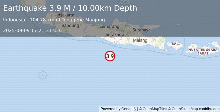 Earthquake South of Java, Indonesia (4.0 M) (2025-09-09 17:21:29 UTC)
