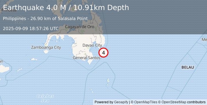 Earthquake Mindanao, Philippines (4.0 M) (2025-09-09 18:57:26 UTC)