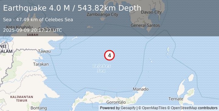Earthquake Celebes Sea (4.0 M) (2025-09-09 20:17:27 UTC)