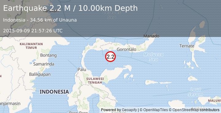 Earthquake Minahassa Peninsula, Sulawesi (2.2 M) (2025-09-09 21:57:26 UTC)