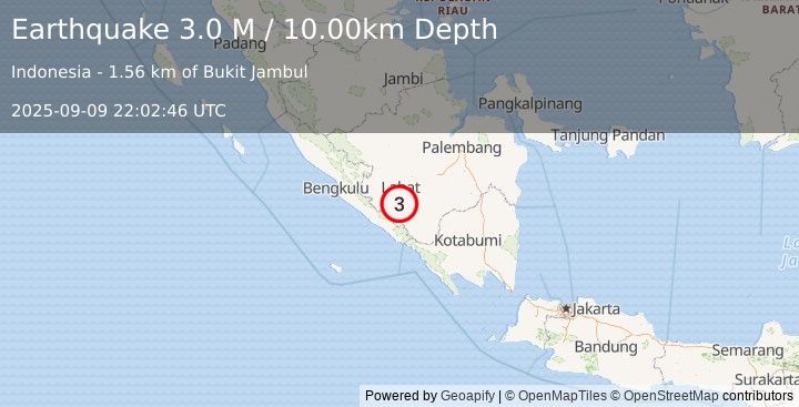 Earthquake Southern Sumatra, Indonesia (3.0 M) (2025-09-09 22:02:46 UTC)