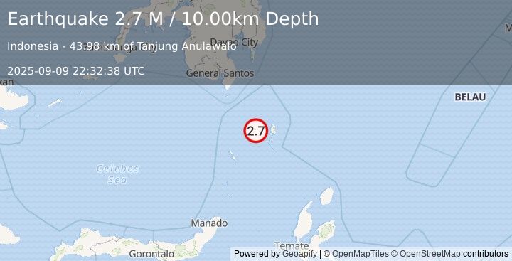 Earthquake Talaud Islands, Indonesia (2.7 M) (2025-09-09 22:32:38 UTC)