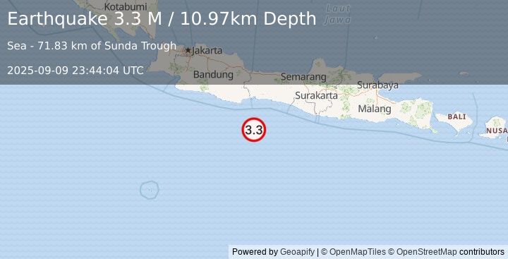 Earthquake Java, Indonesia (3.4 M) (2025-09-09 23:44:07 UTC)