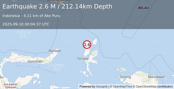 Earthquake Northern Molucca Sea (2.6 M) (2025-09-10 00:04:37 UTC)
