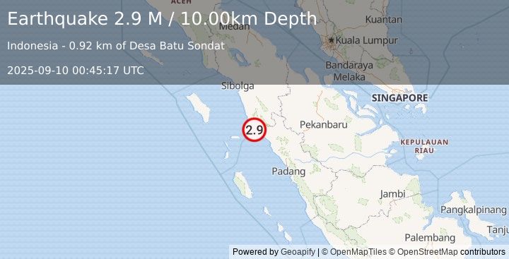 Earthquake Northern Sumatra, Indonesia (2.9 M) (2025-09-10 00:45:18 UTC)