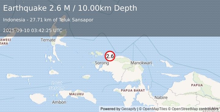 Earthquake West Papua Region, Indonesia (2.6 M) (2025-09-10 03:42:25 UTC)