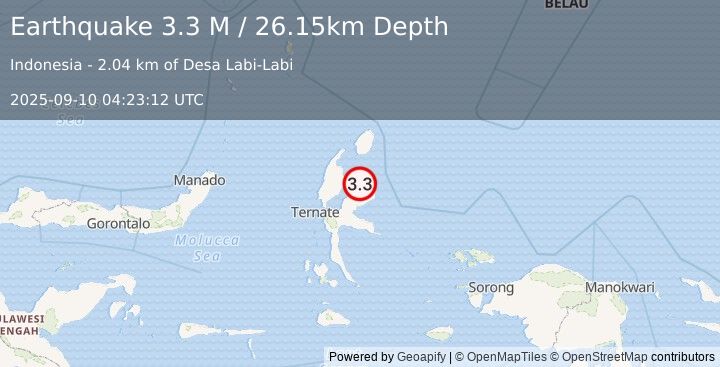 Earthquake Halmahera, Indonesia (3.3 M) (2025-09-10 04:23:12 UTC)