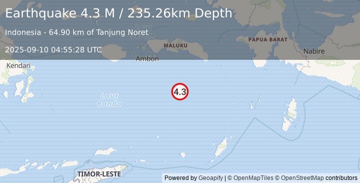 Earthquake Banda Sea (4.3 M) (2025-09-10 04:55:28 UTC)