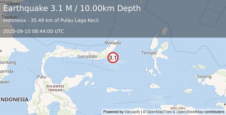 Earthquake Minahassa Peninsula, Sulawesi (3.1 M) (2025-09-10 08:44:00 UTC)