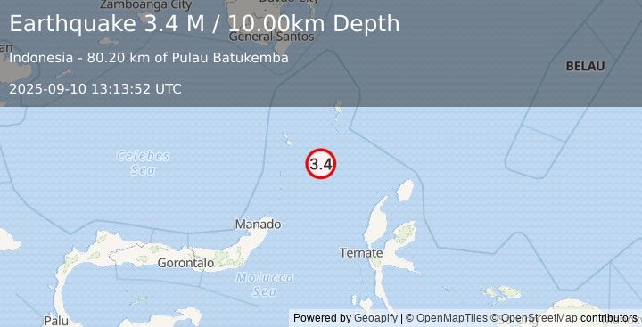 Earthquake Northern Molucca Sea (3.4 M) (2025-09-10 13:13:52 UTC)