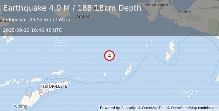 Earthquake Banda Sea (4.0 M) (2025-09-10 16:46:45 UTC)
