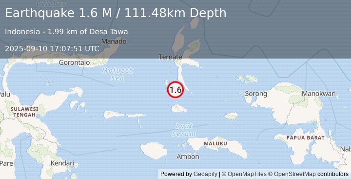 Earthquake Halmahera, Indonesia (1.6 M) (2025-09-10 17:07:51 UTC)