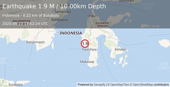 Earthquake Sulawesi, Indonesia (1.9 M) (2025-09-10 17:52:24 UTC)