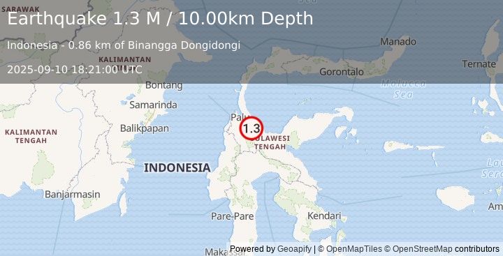 Earthquake Sulawesi, Indonesia (1.3 M) (2025-09-10 18:21:00 UTC)