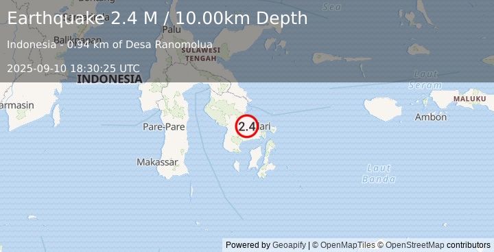 Earthquake Sulawesi, Indonesia (2.4 M) (2025-09-10 18:30:25 UTC)